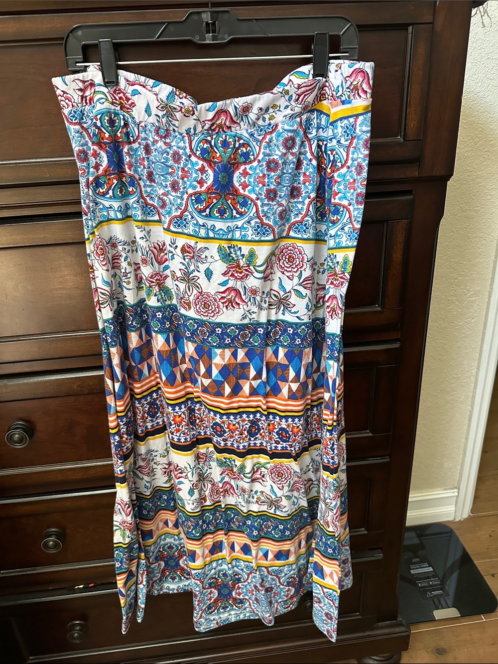 Bohemian Tile & Floral Print Maxi Skirt - Multicolor